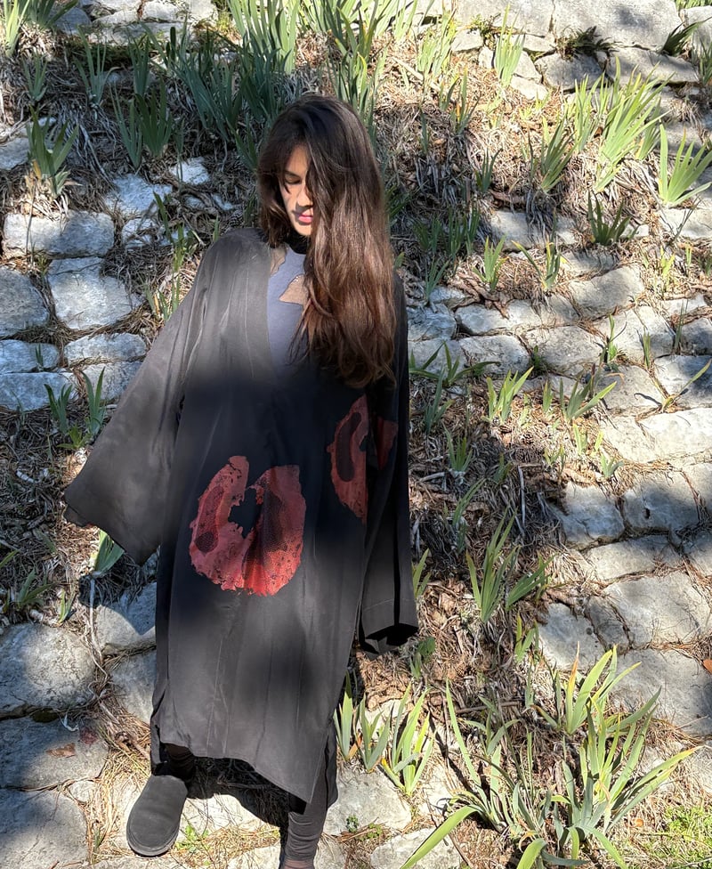Silk dress in black with flower prints